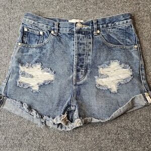 One Teaspoon Jean Shorts 25  High Waist Shorties  Blue Buttonfly For Free People
